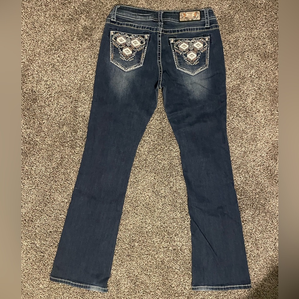 Grace in LA Navy Boot Cut Jeans with Patterned Pockets